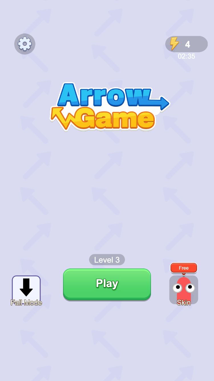 Arrow Game home screen with the Fall Mode button visible beside the main Play button.