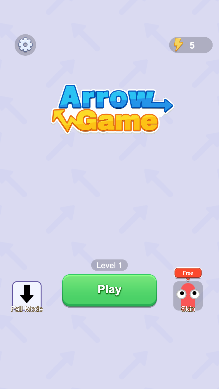 Arrow Game home screen with the Skin button in the lower-right corner.