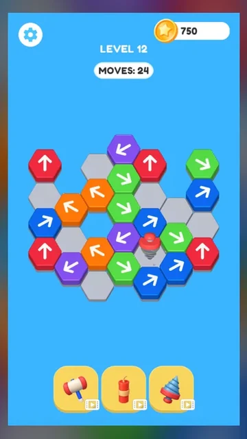 Arrow Game Tap Away Arrow board with the Drill targeting a platform tile
