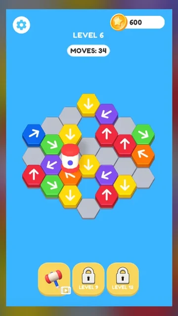Arrow Game Tap Away Arrow board with the Hammer placed on a selected arrow tile