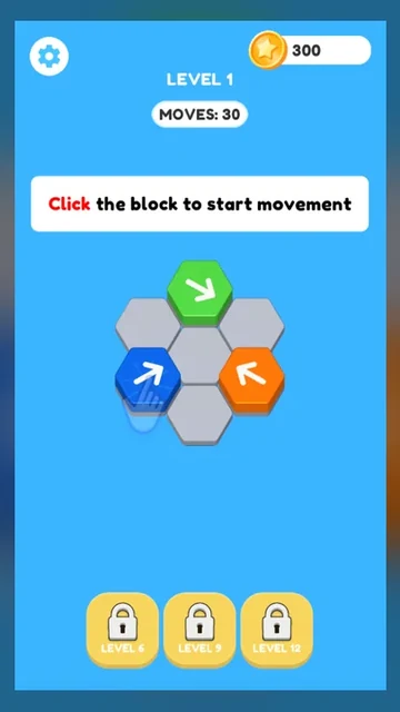 Arrow Game Tap Away Arrow Level 1 hex board with a tip to click a block to start movement