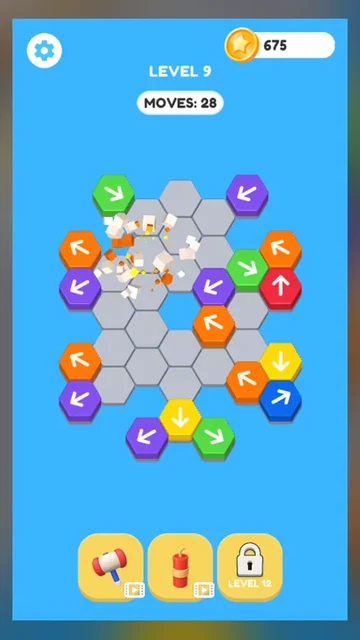 Arrow Game Tap Away Arrow board showing TNT clearing neighboring arrow tiles