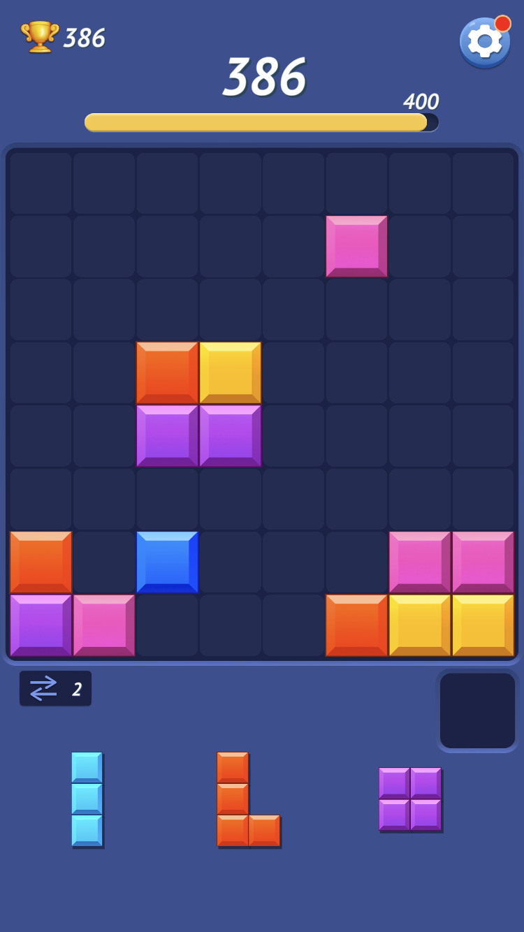 Blocky Puzzle board after multiple colored block placements