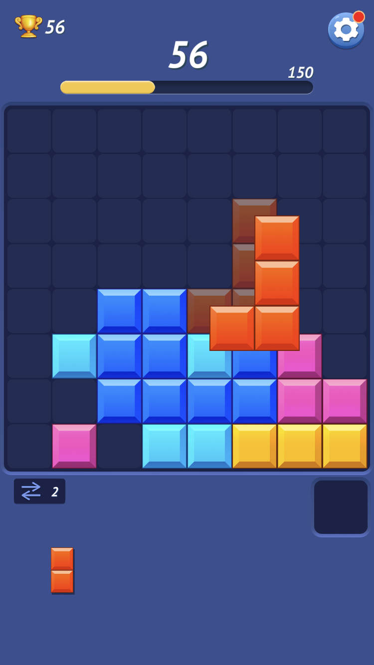 Blocky Puzzle board with colorful pieces arranged for line clears