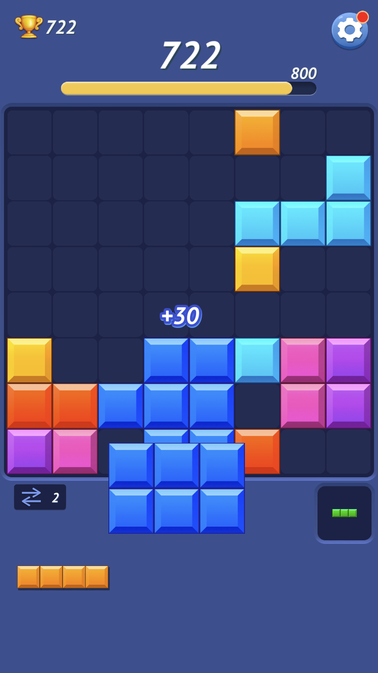 Blocky Puzzle grid during a later block placement sequence