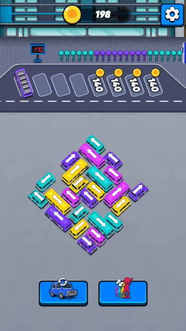 Bus Parking Out with a parked bus and a passenger queue whose colours do not match the bus.
