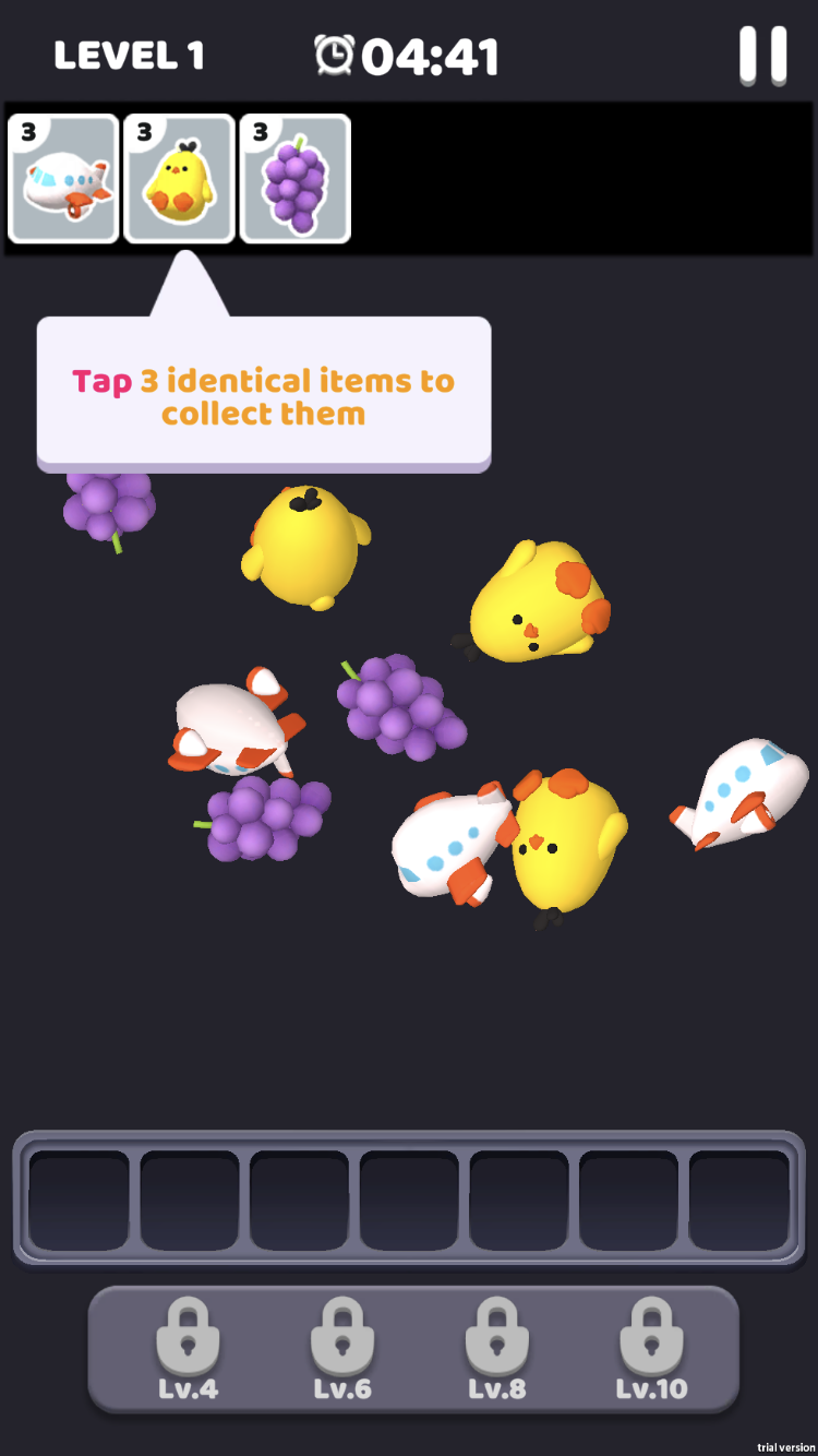 Find Master 3d Level 1 with targets for planes chicks and grapes above a crowded pile of 3D objects