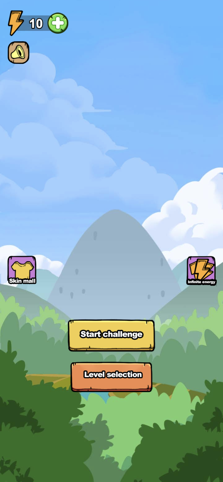 Greedy Apple Snake home screen with ten energy, Skin Mall, Infinite Energy, challenge, and level selection controls
