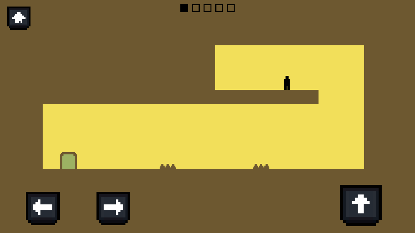 Pixel Path Level 6 with pixel platforms, exposed spike traps, character, exit door, and arrow controls