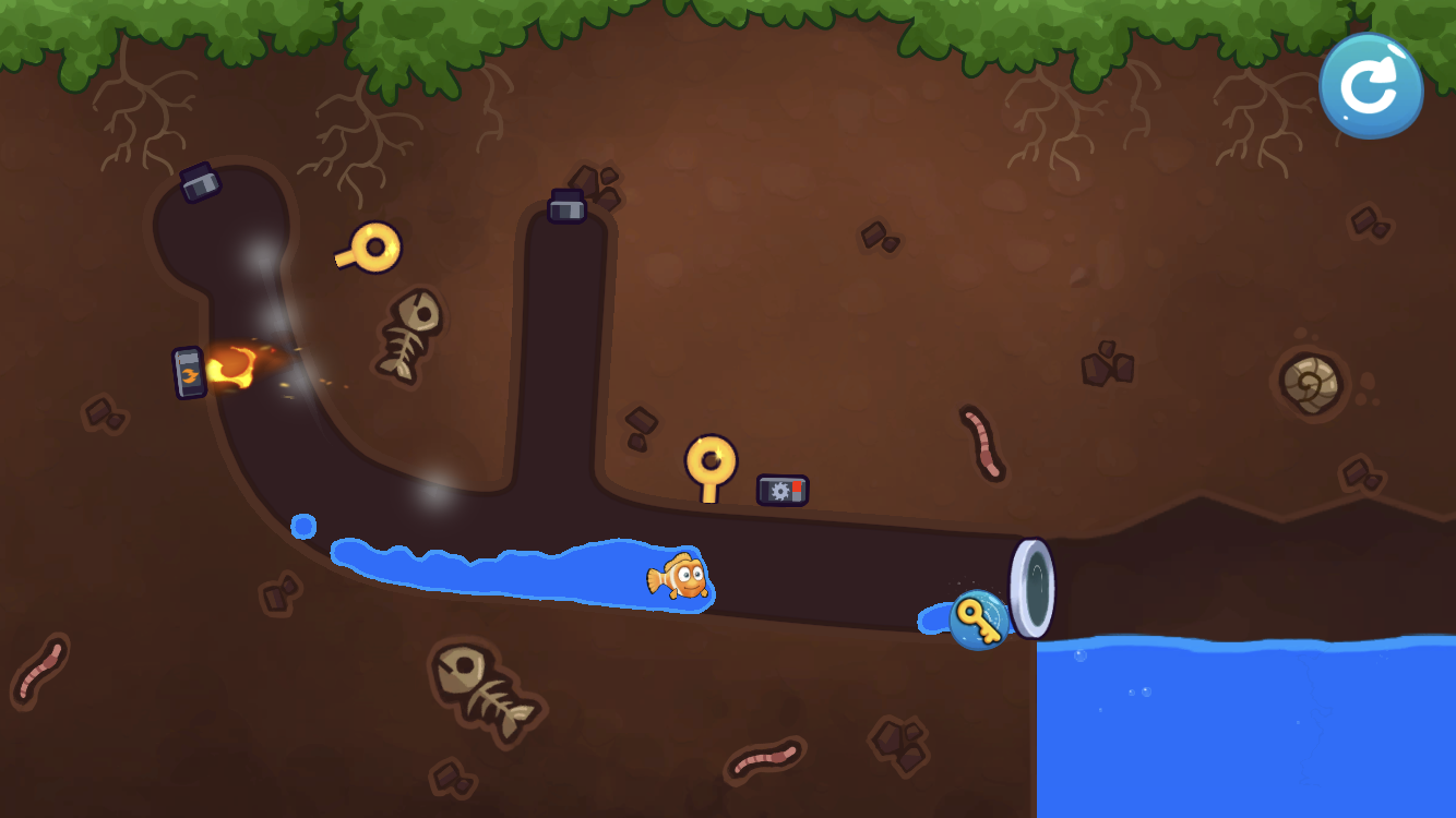 Rescue The Fish underground chamber with connected water channels and puzzle mechanisms