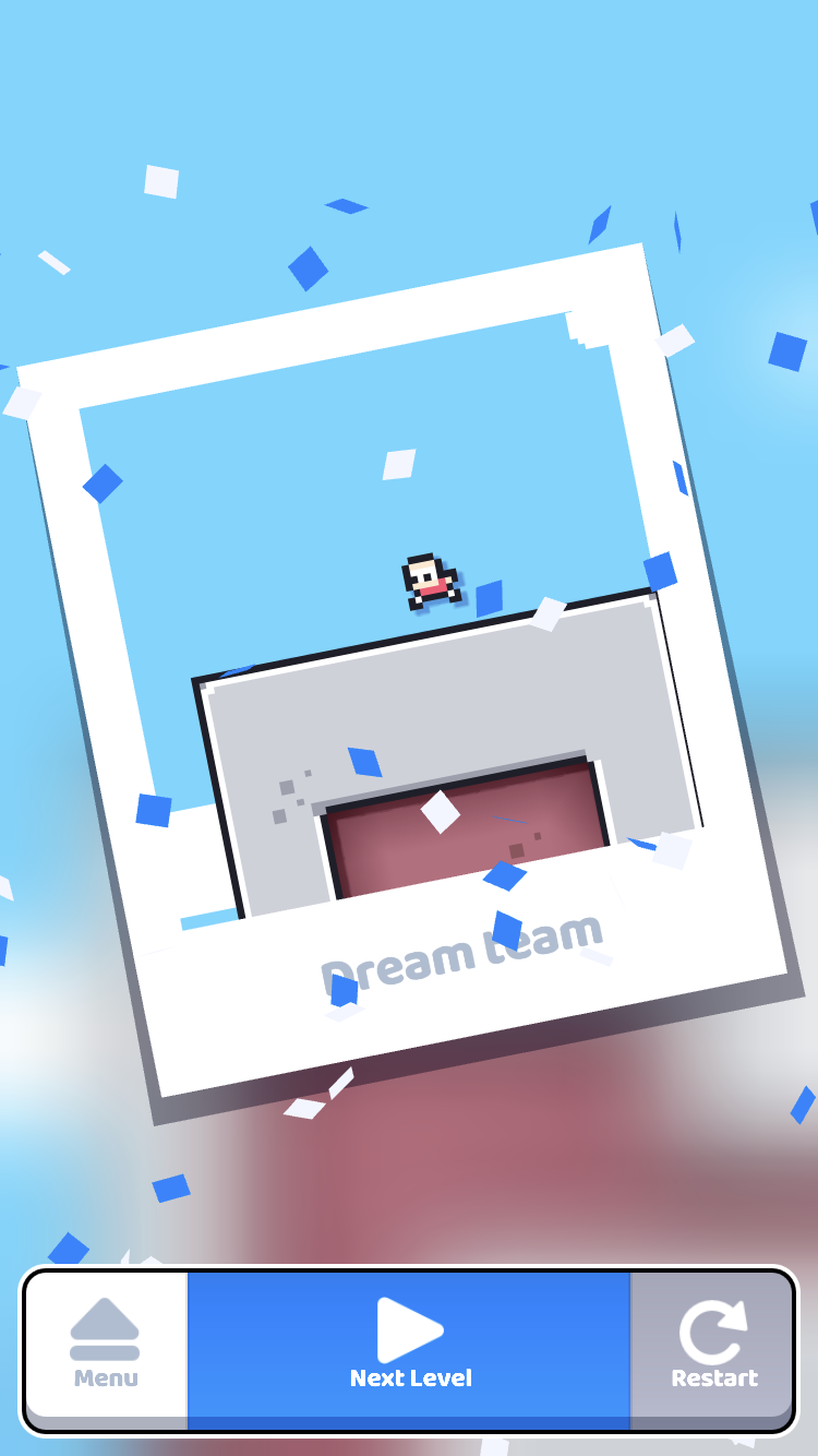 Roper level cards named win win win and Dream team with Menu Next Level and Restart controls