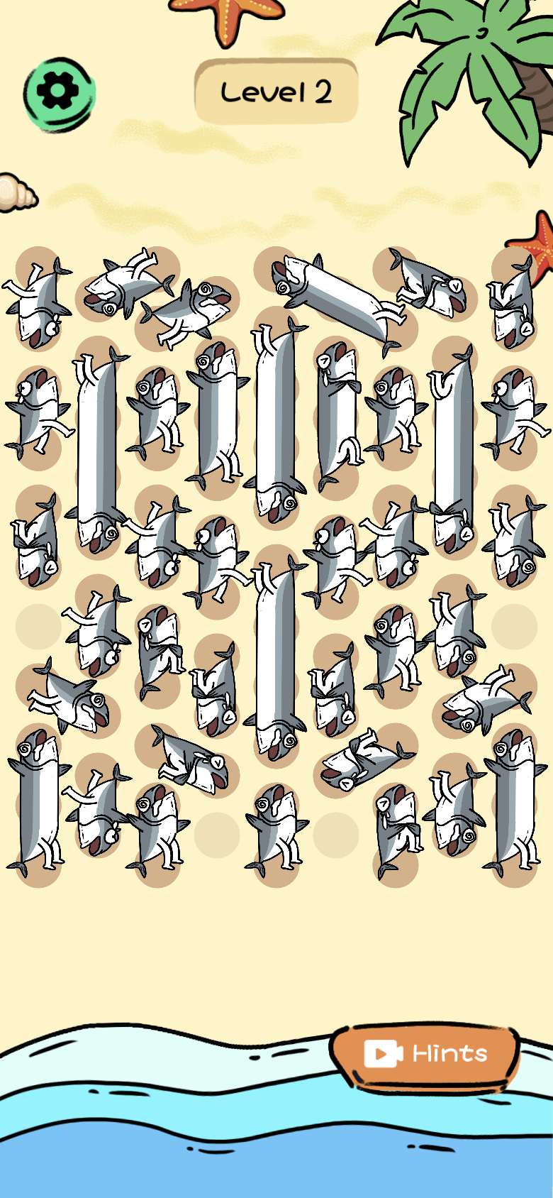 Save Stranding Fish Level 2 beach with a dense arrangement of stranded fish above the water