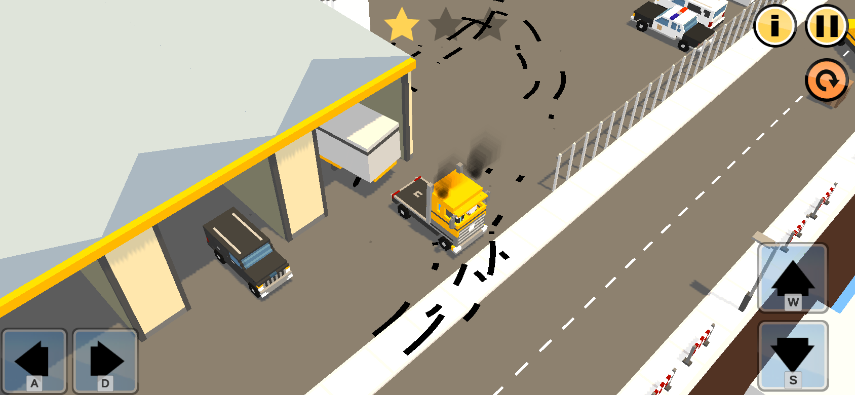 Super Crew later street stage with barriers and more complex 3D obstacles