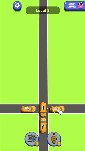 Traffic Escape Level 2 with two cars colliding in the center of the intersection