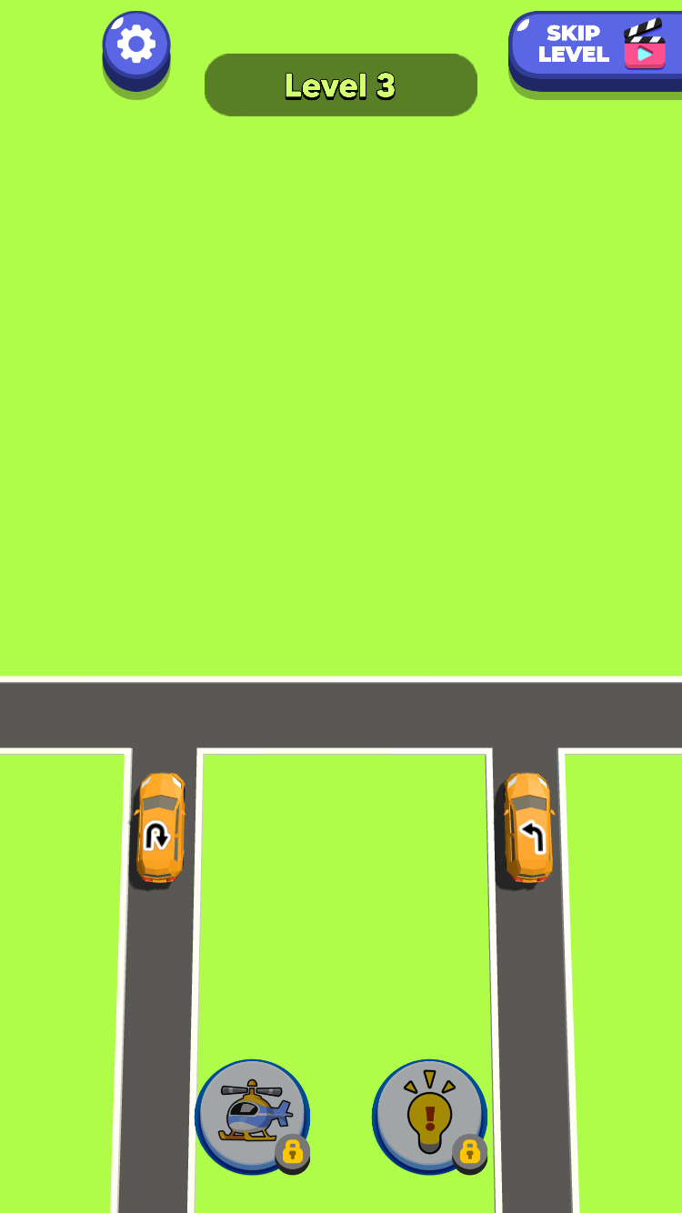 Traffic Escape Level 3 with two cars waiting in lower lanes before a route is released.