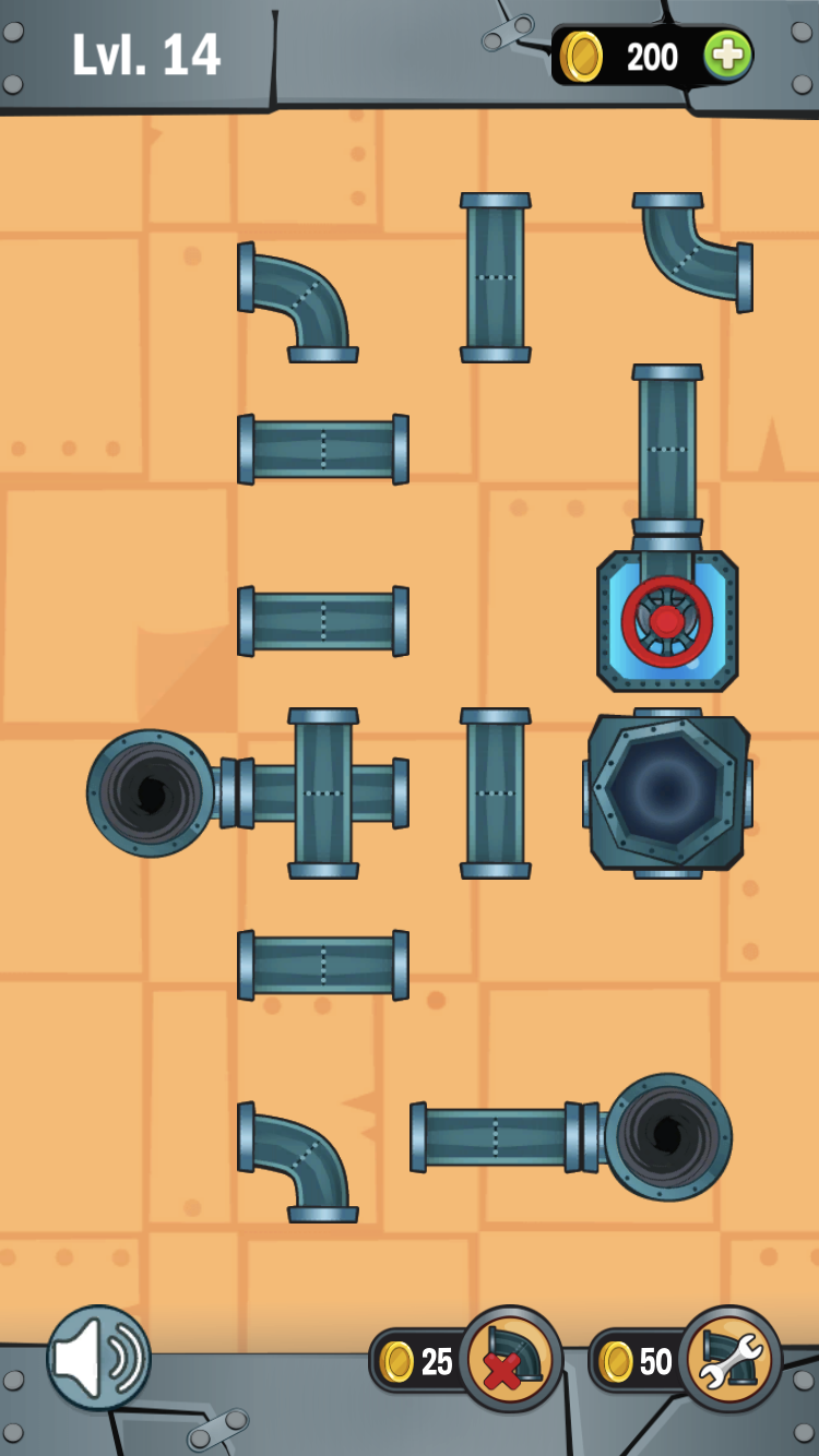 Water Pipes later puzzle with a denser network of pipe pieces