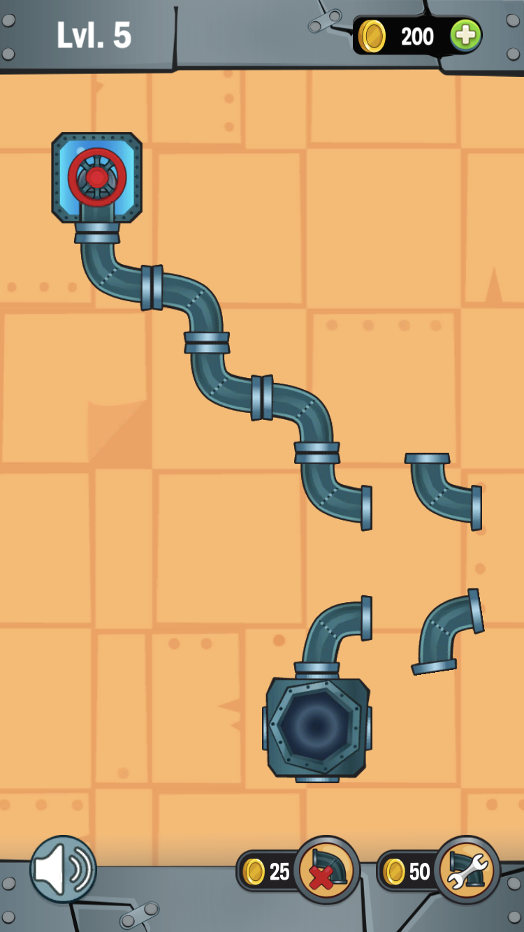 Water Pipes puzzle with curved and straight sections awaiting connection